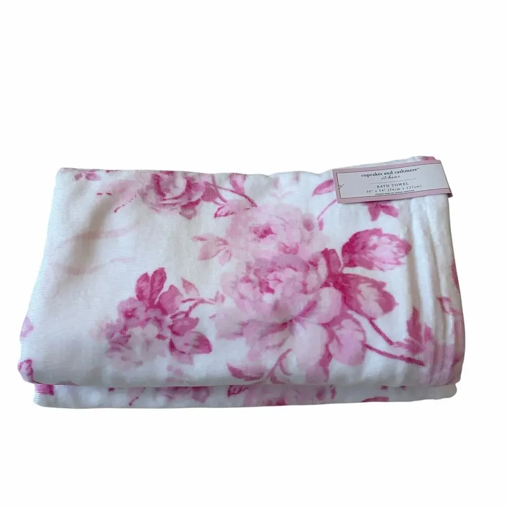 Cupcakes & Cashmere Pink Floral Towel Set- 2 Hand & 2 Bath Towels Cotton NEW